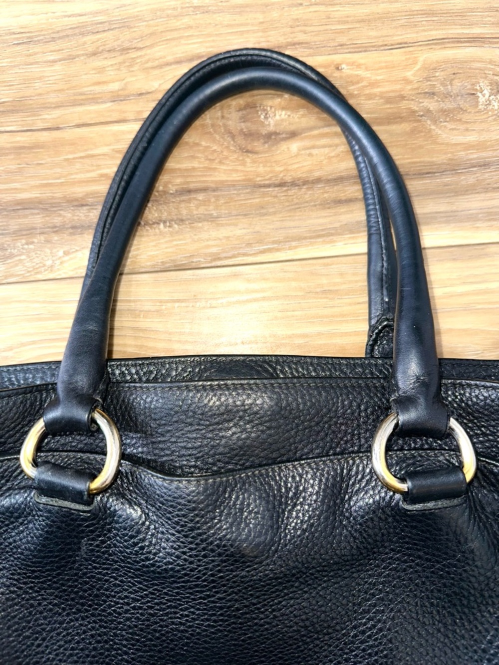 Authentic Prada Pebbled Leather Shoulder Tote Classic Black Gold Hardwear - Picture 14 of 16